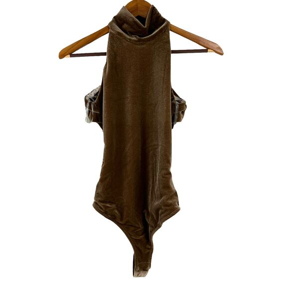 Alix NYC NWT Bentley Velvet Brown Size S Bodysuit Halter Neck Open Back S - Picture 4 of 12
